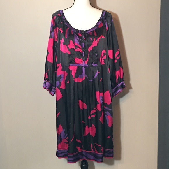 eco Silky Hot Pink, Purple, Black Dress Size 16 - Picture 1 of 5
